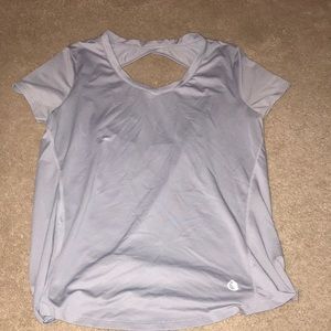 Gray open back workout athletic shirt